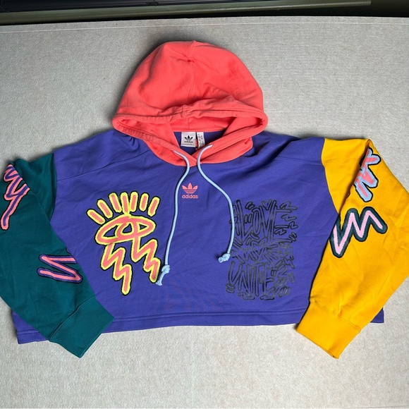 Adidas Women's 2XL Love Unites Crop Hoodie Colorblock Pullover Sweatshirt - Picture 2 of 9